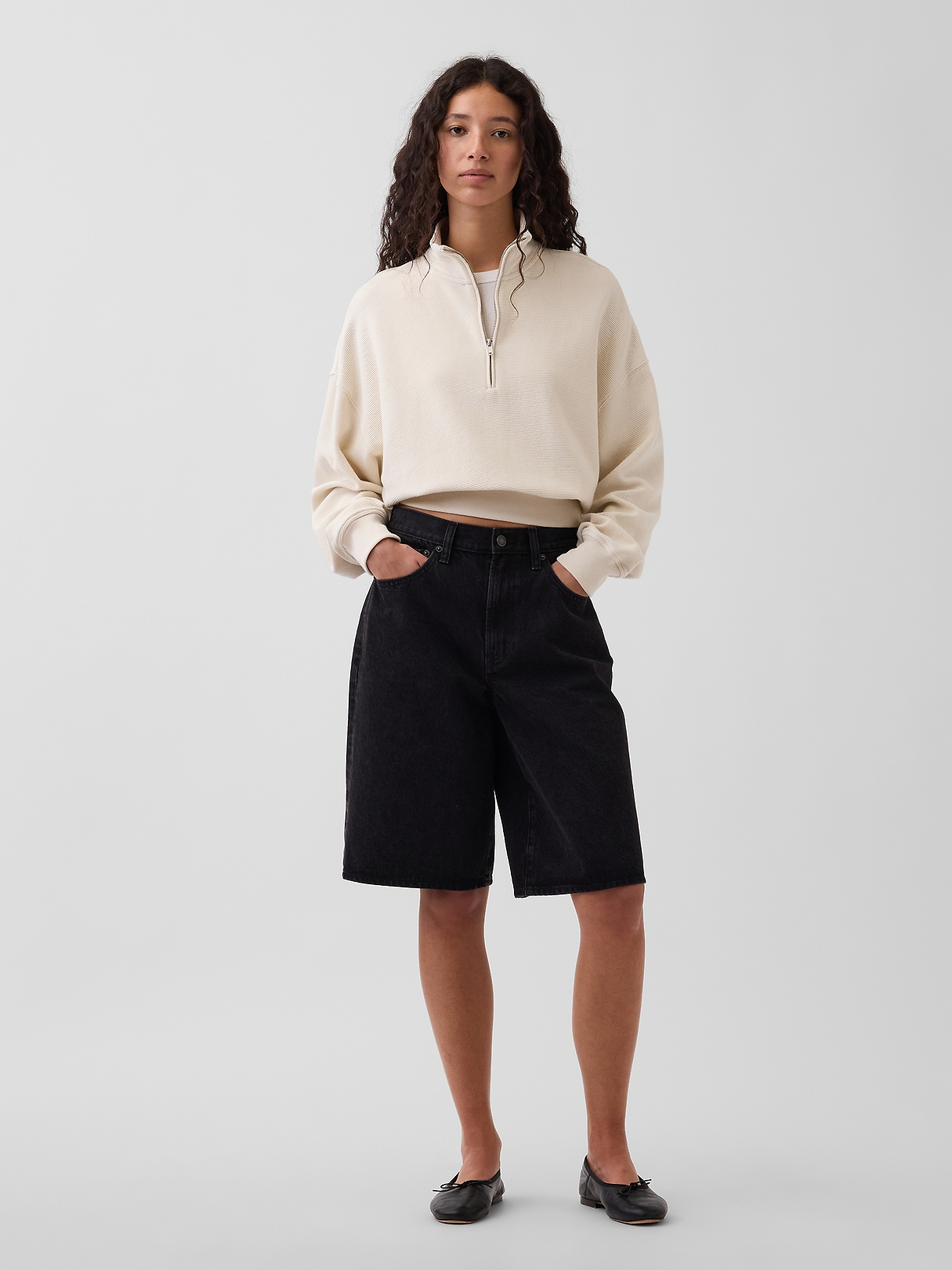Textured Cotton Oversized Half-Zip Pullover | Gap