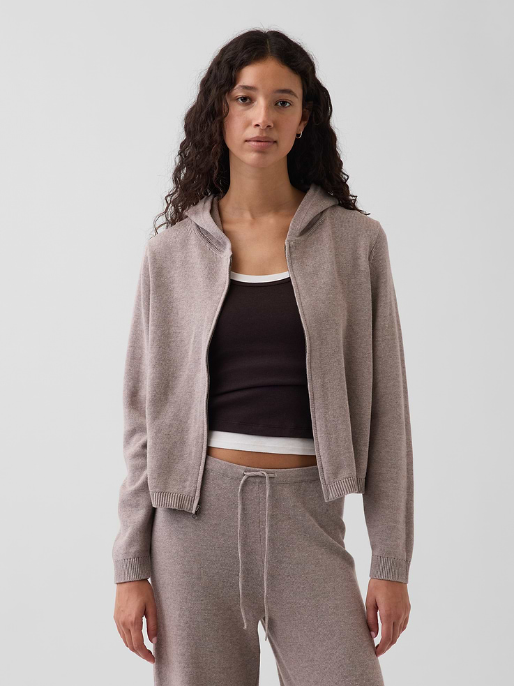 Image number 1 showing, 100% Cotton Relaxed Zip Sweater Hoodie