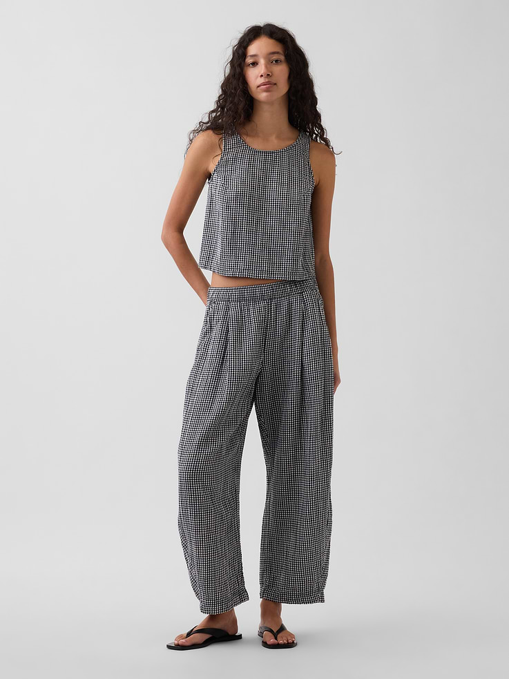 L'image numéro 1 présente Pantalon décontracté coupe baril en gaze de coton