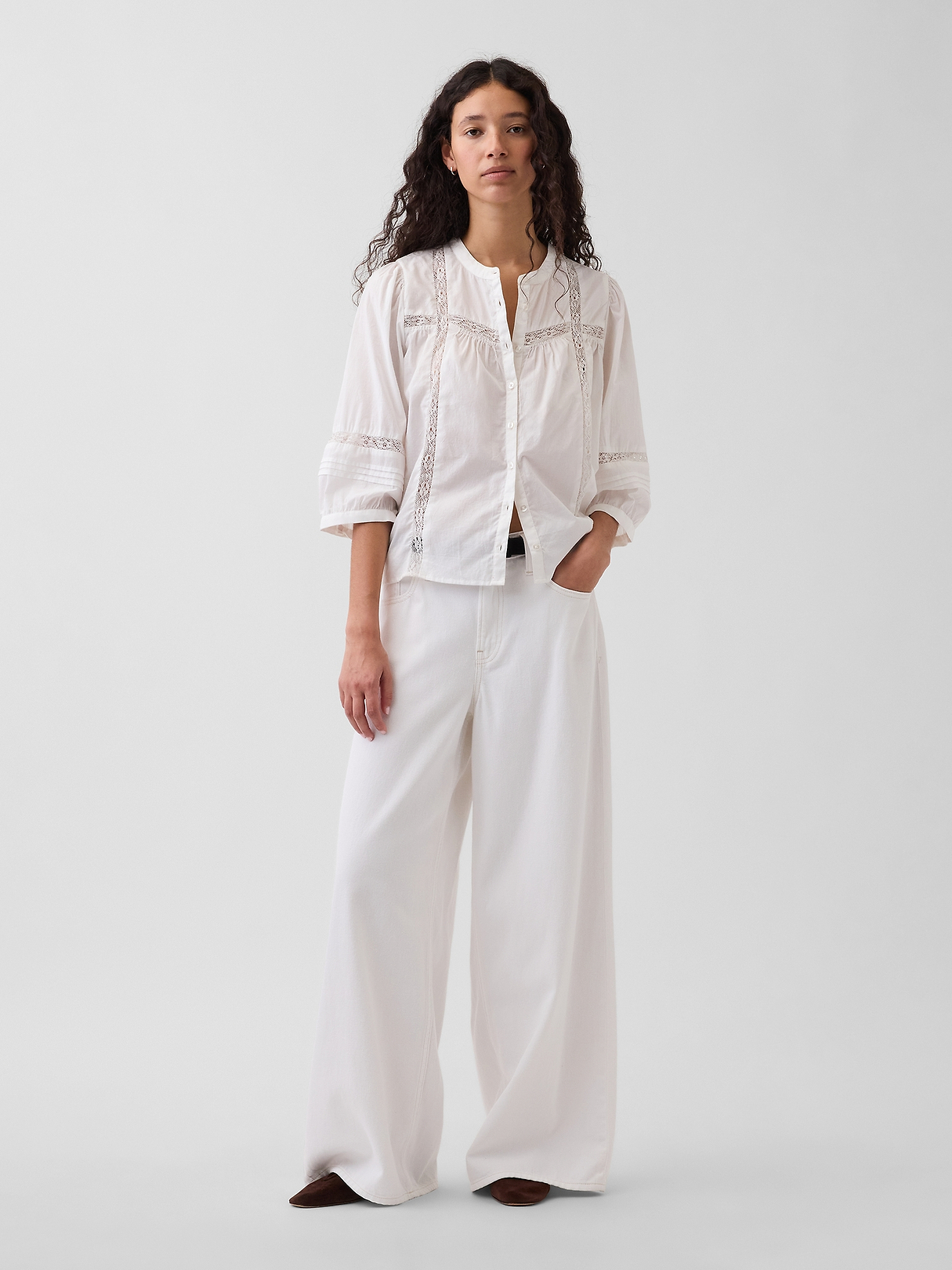 Lace-Trim Button-Front Swing Top | Gap