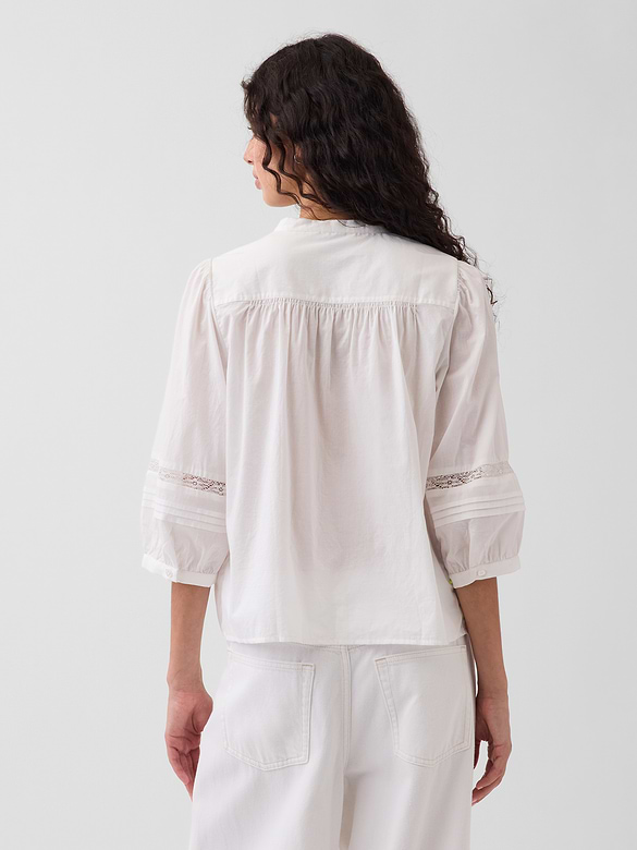 Lace-Trim Button-Front Swing Top