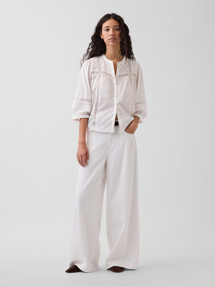 Image number 2 showing, Lace-Trim Button-Front Swing Top