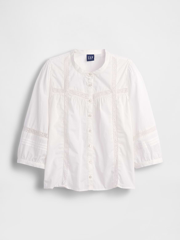Lace-Trim Button-Front Swing Top