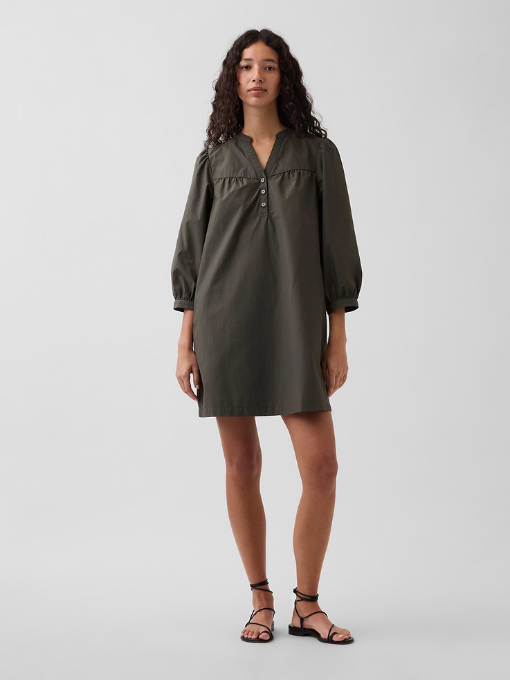 Image number 1 showing, Poplin Henley Mini Dress