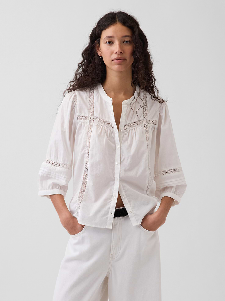 Image number 1 showing, Lace-Trim Button-Front Swing Top