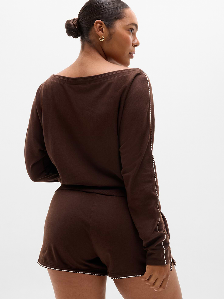 Image number 4 showing, Airy Cotton Terry Boatneck Picot Sweatshirt