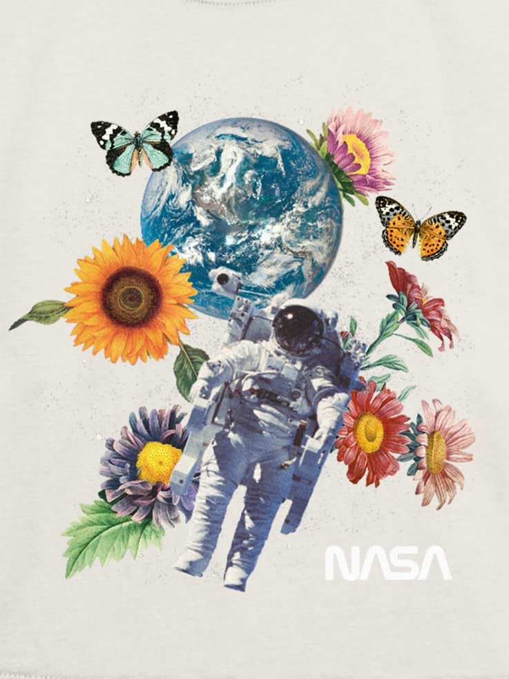 Image 3 of 3, Kids NASA Space Floral Graphic T-Shirt