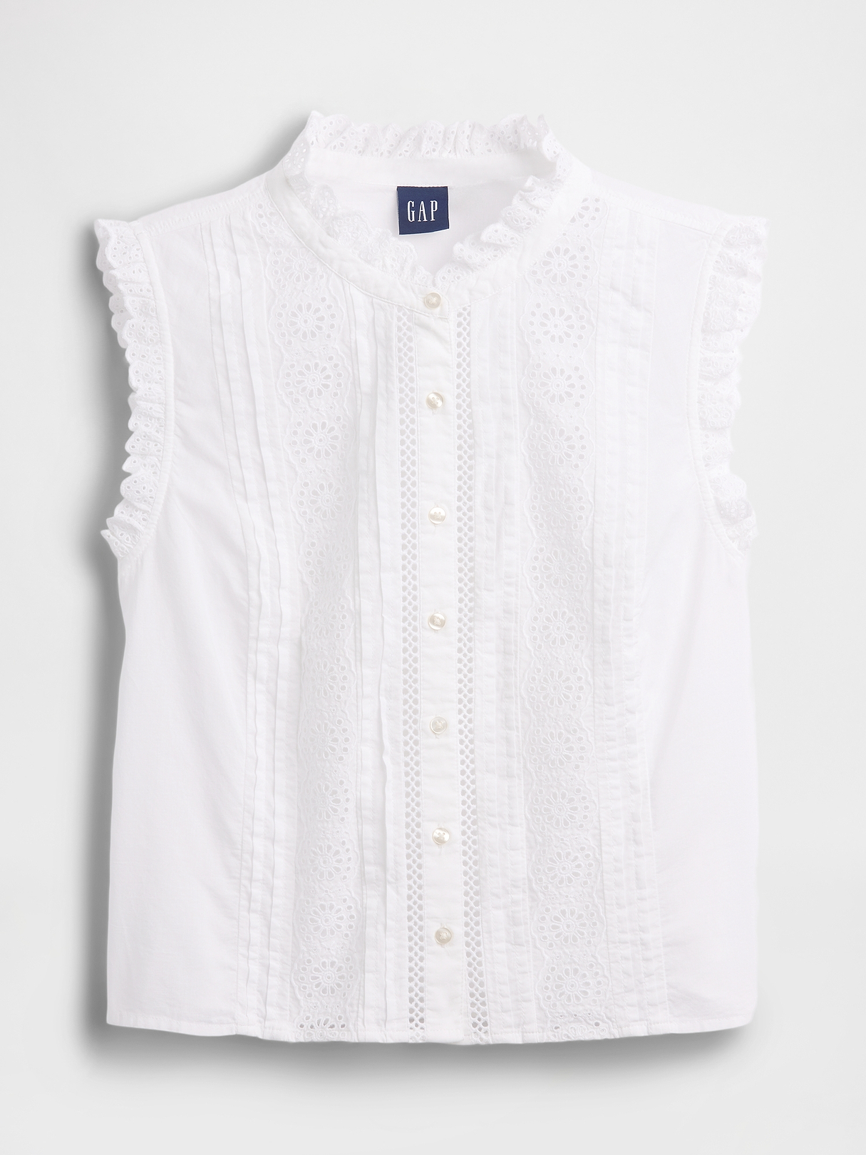 Lace-Trim Pintuck Button-Front Top | Gap