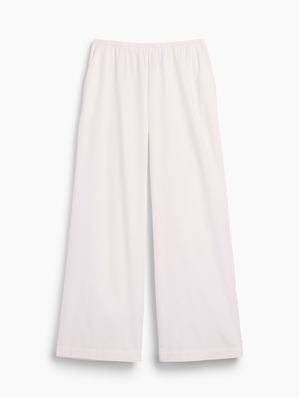 Mid Rise Poplin Relaxed Easy Wide-Leg Pants