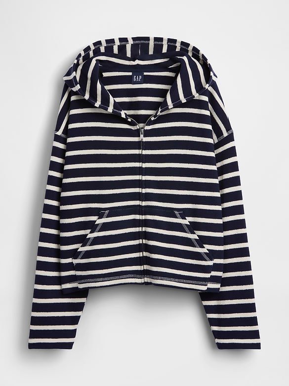 Towel Terry Oversized Stripe Zip Hoodie