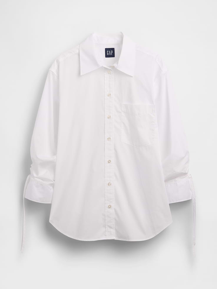 Image number 5 showing, Organic Cotton Poplin Oversized Ruched-Sleeve Shirt