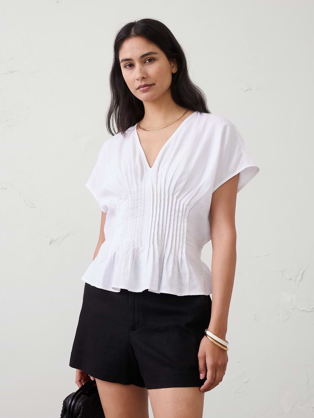 Linen-Blend Pintuck-Waist Top | Banana Republic Factory