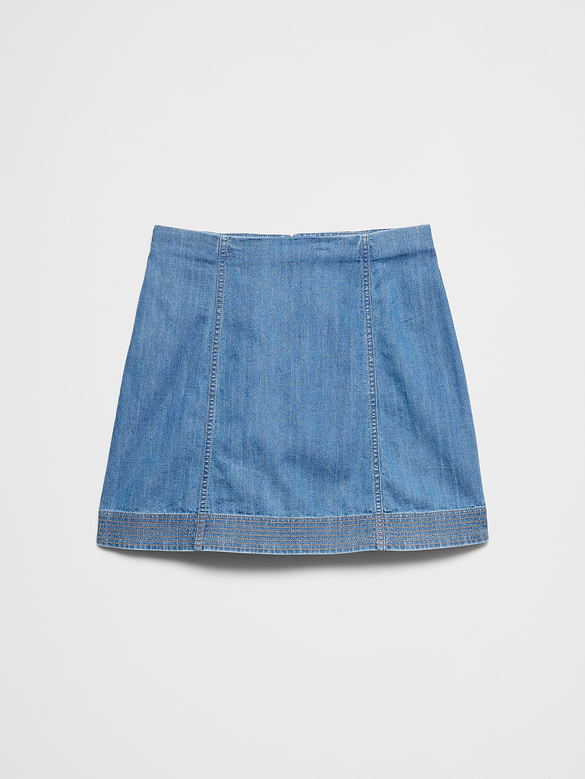 Denim Trapunto Mini Skirt
