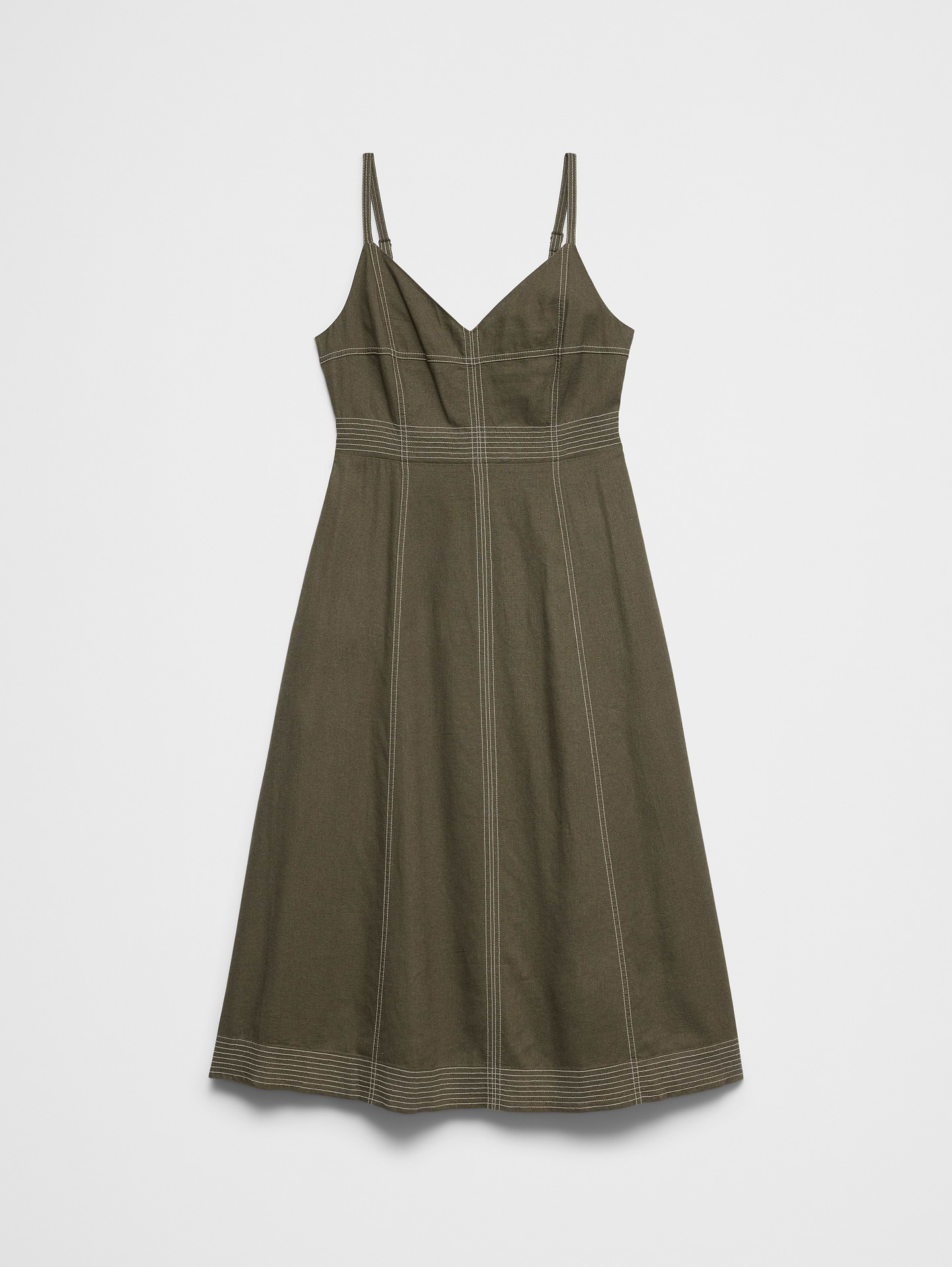Image number 4 showing, Linen-Blend Contrast Stitch Midi Dress