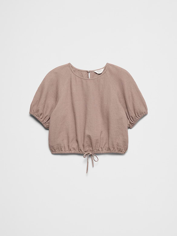 Linen-Blend Bubble-Tie Top