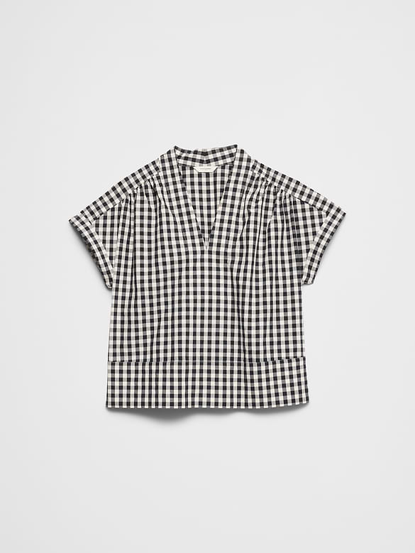 Gingham Split-Neck Top