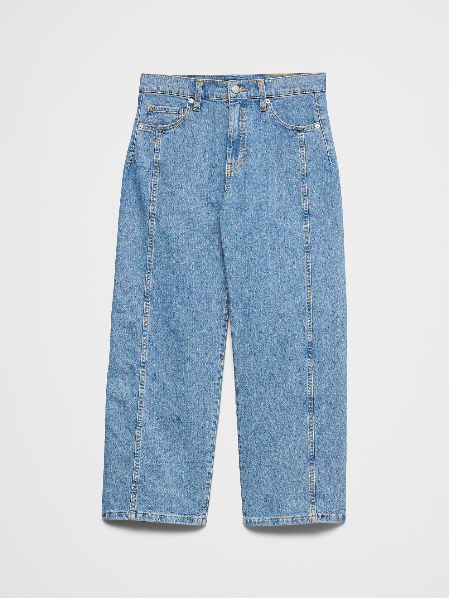 Image number 4 showing, Straight-Leg High-Rise Pieced Cropped Jean
