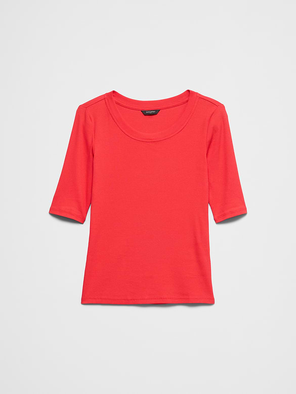 Ribbed Elbow-Sleeve T-Shirt