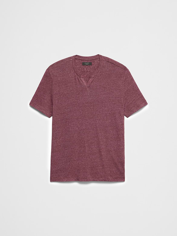Standard-Fit Linen-Blend Notch T-Shirt