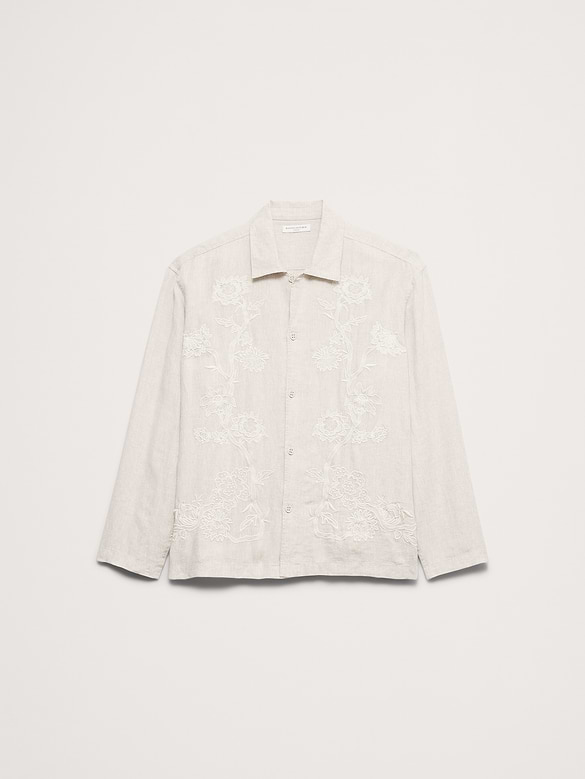 Relaxed-Fit Embroidered Linen Long-Sleeve Resort Shirt