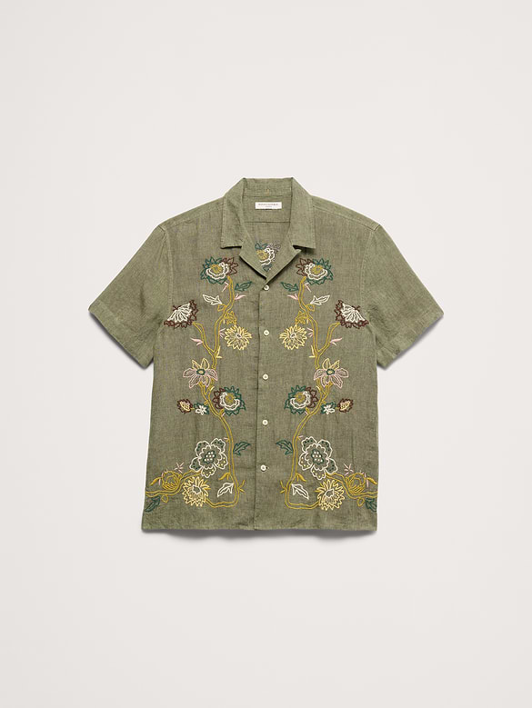 Standard-Fit Embroidered Linen Resort Shirt