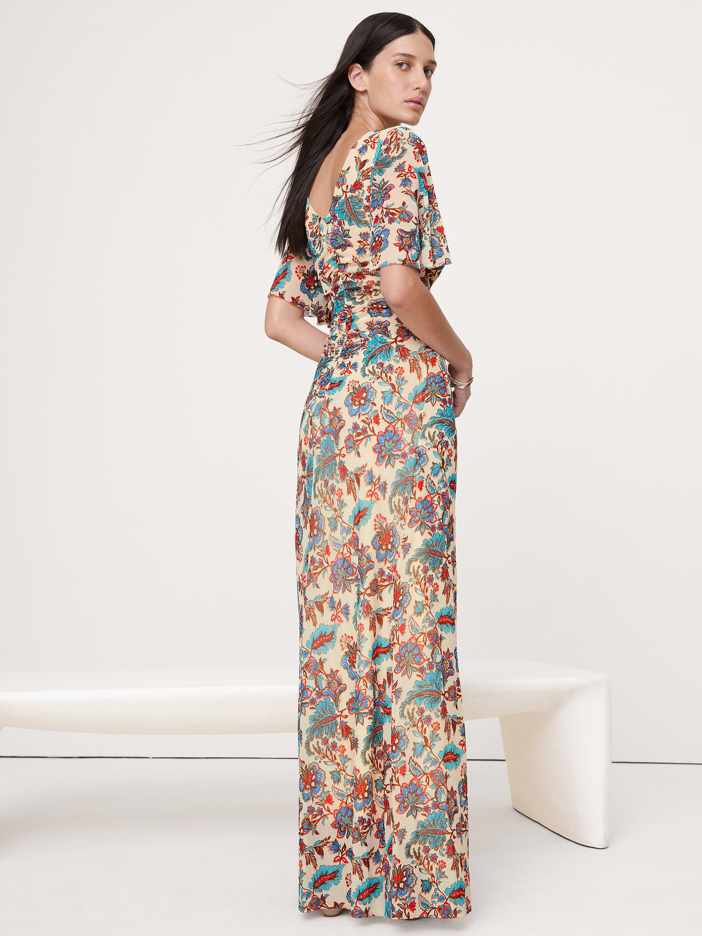 Image number 2 showing, Mesh Flutter-Sleeve Maxi Dress