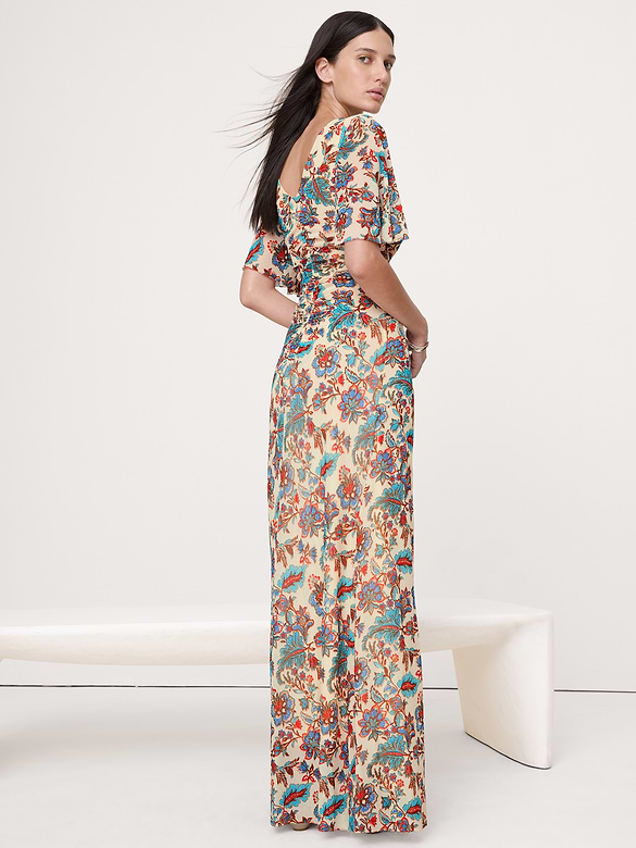 Mesh Flutter-Sleeve Maxi Dress
