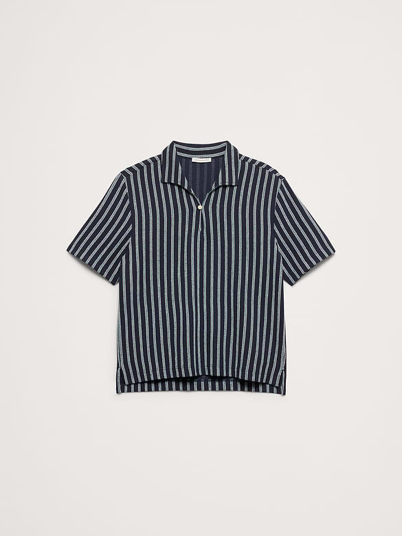 Jacquard Stripe Open Collar Polo