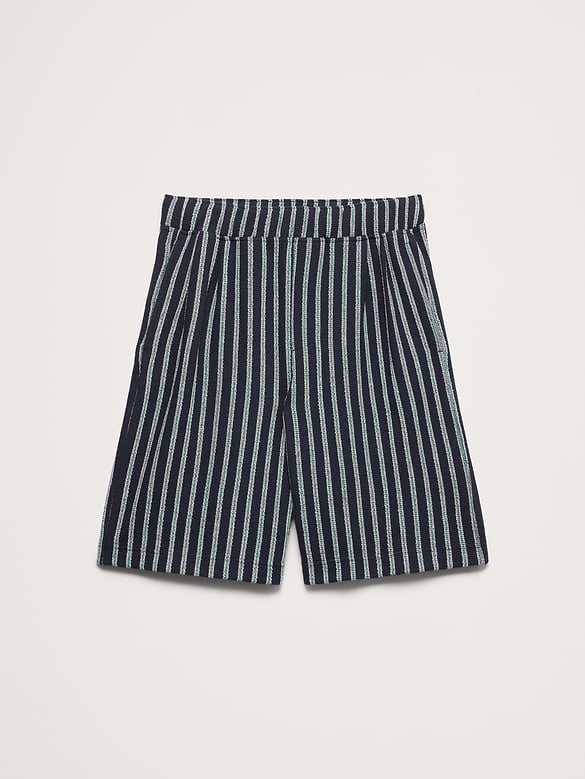 Jacquard Stripe Pleated Pull-On Short