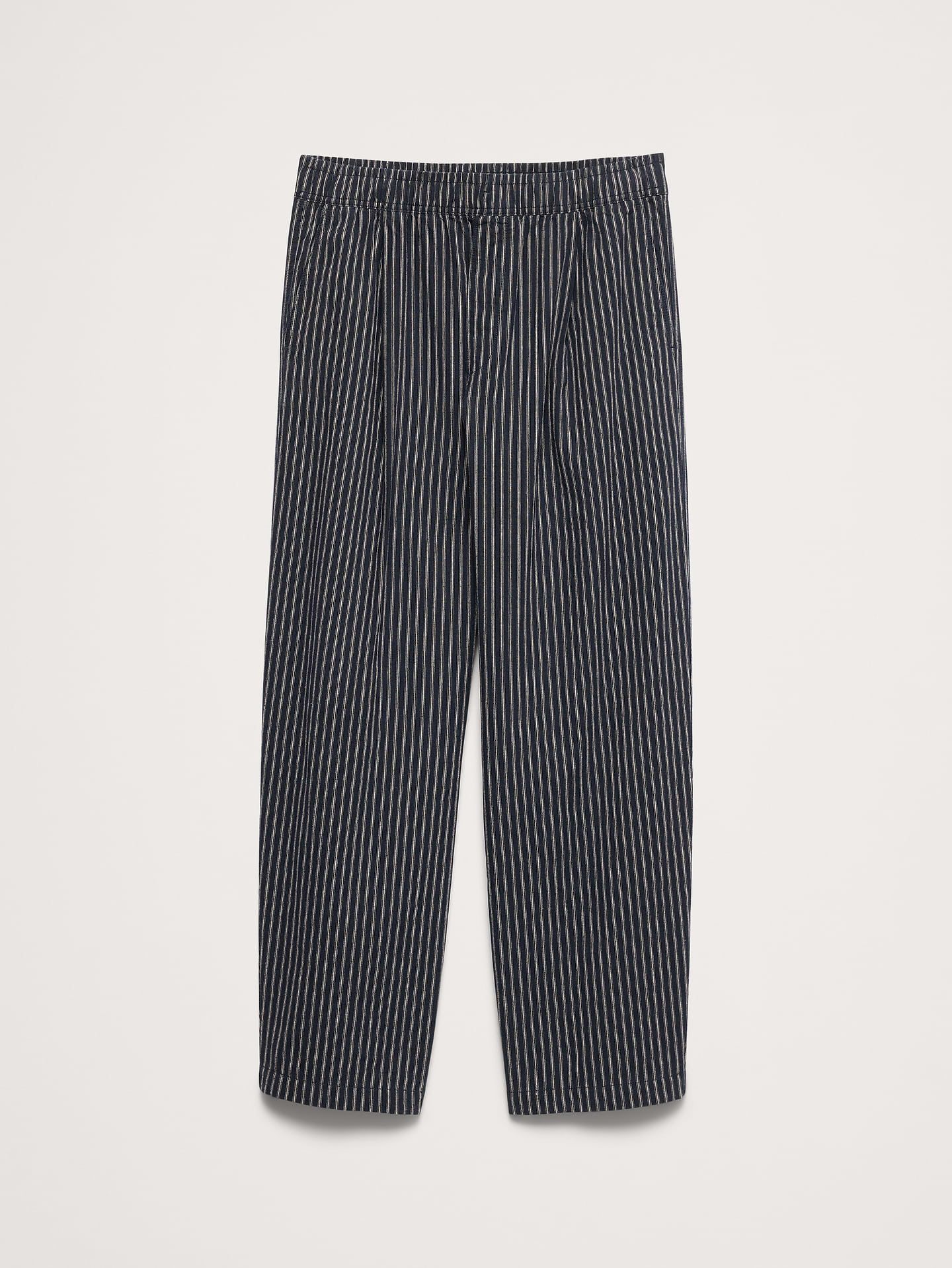L'image numéro 8 présente Pantalon décontracté à taille extensible en lin et coton à plis