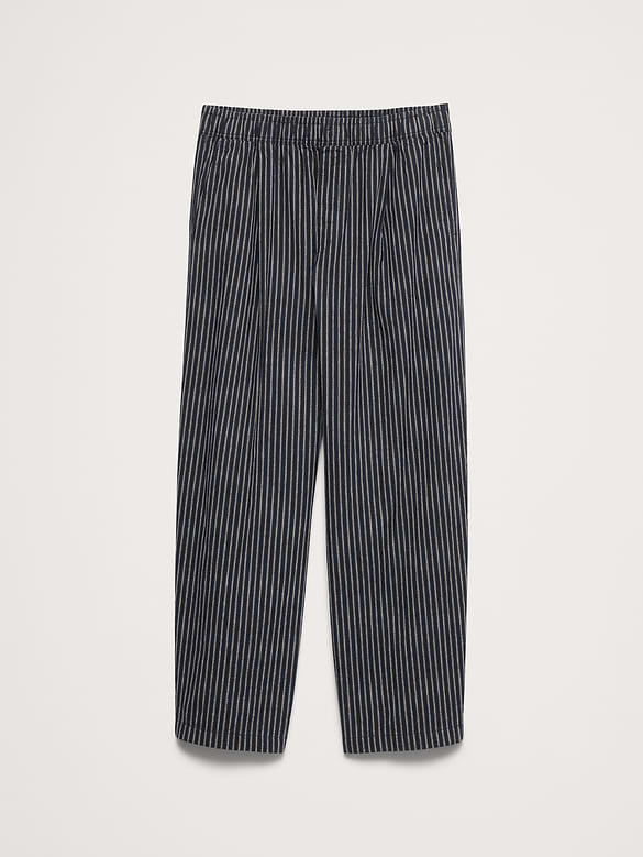 Relaxed Linen-Cotton Pleated Pull-On Pant