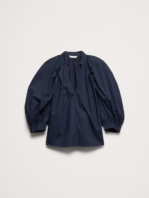 Cotton Poplin Split-Neck Top