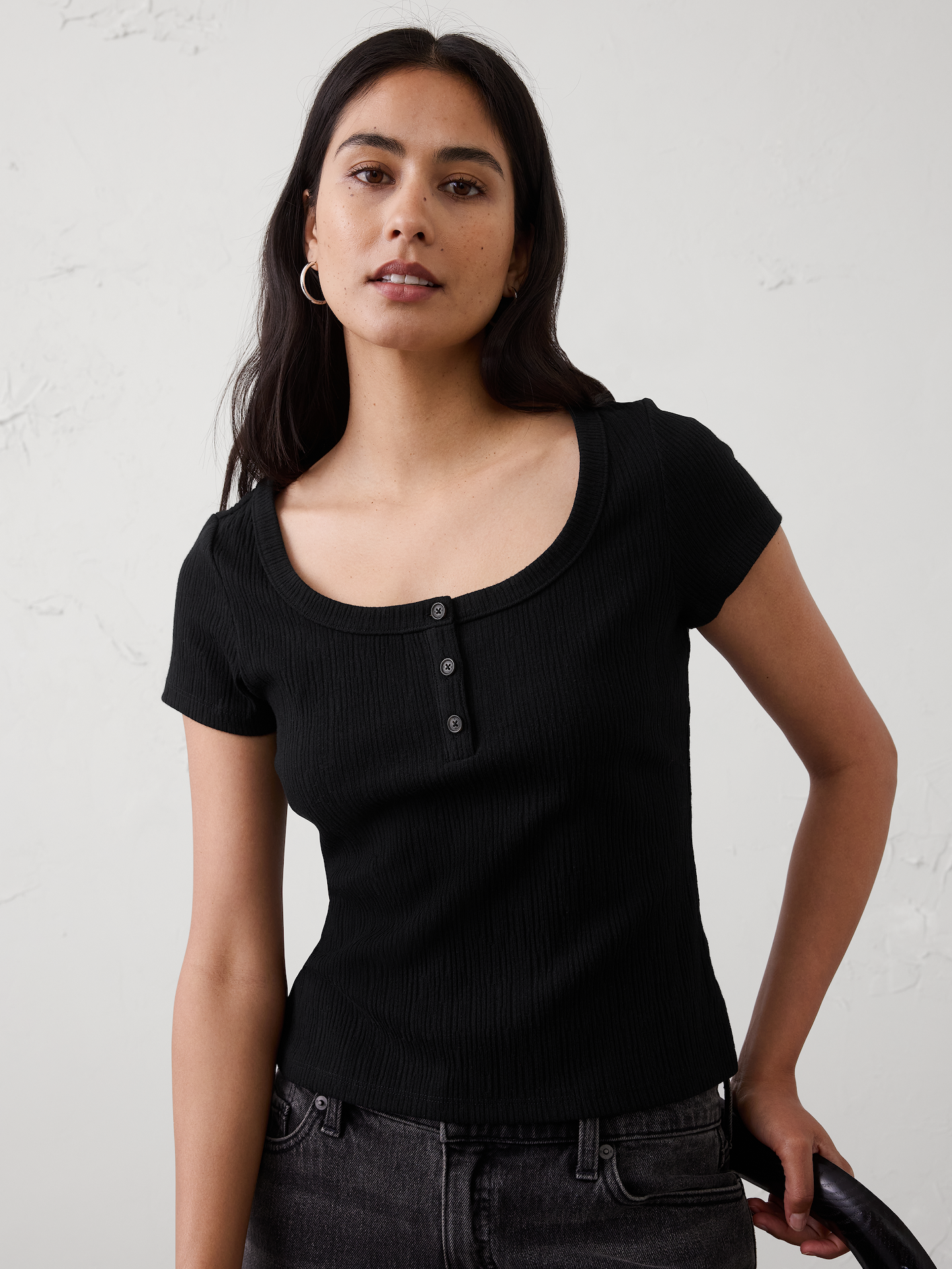 Image number 1 showing, Variegated Ribbed Henley Shirt