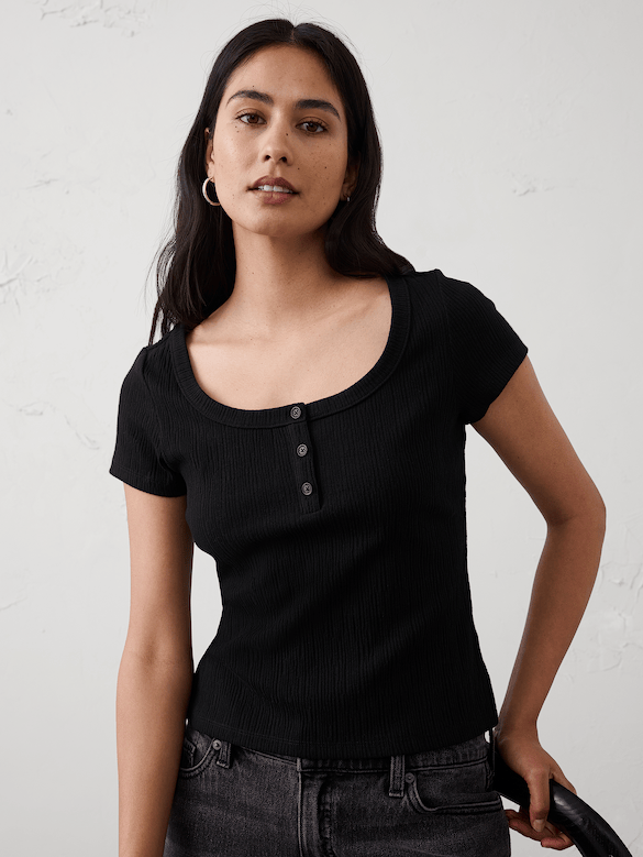 Variegated Ribbed Henley Shirt
