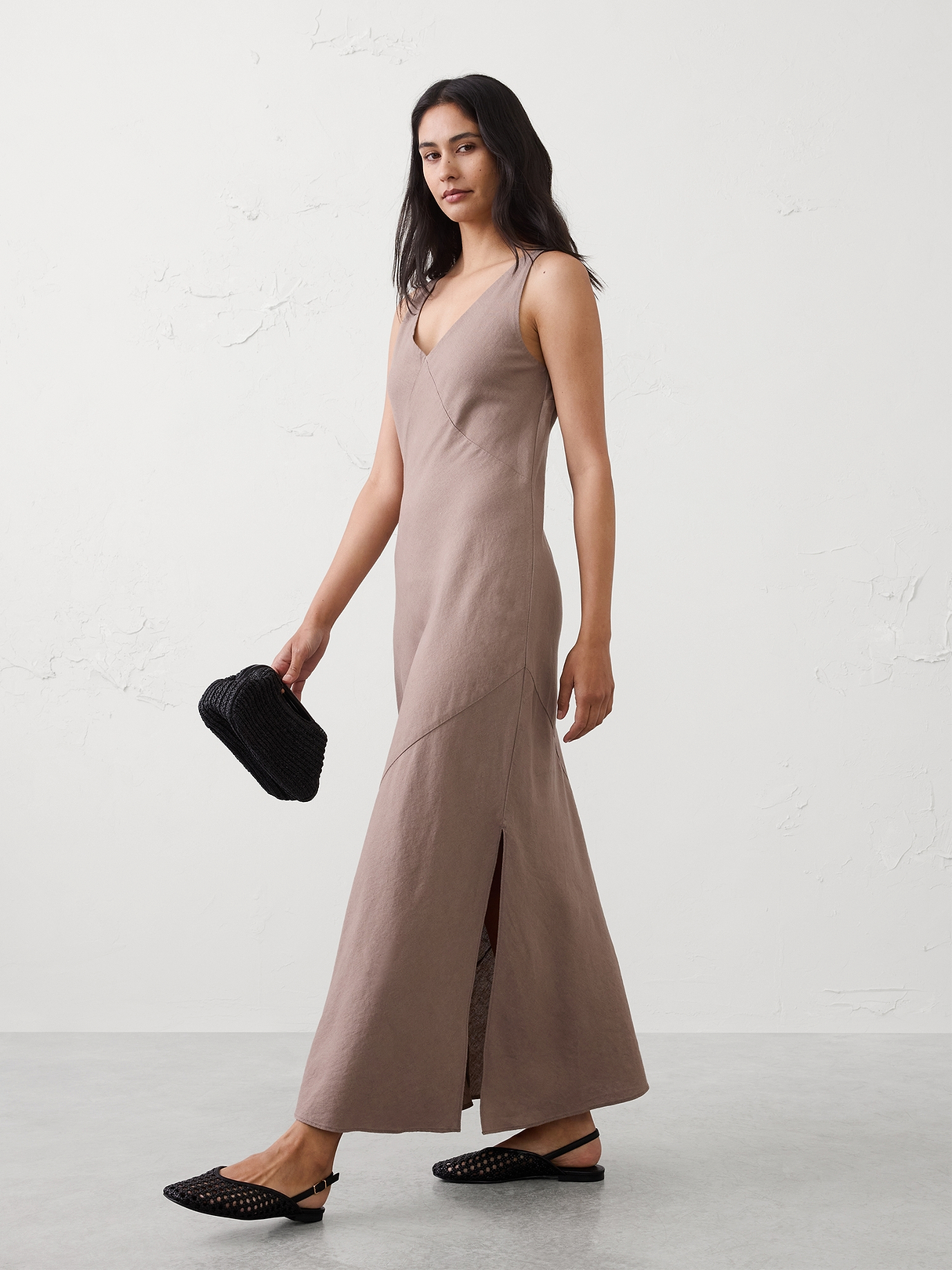 Linen-Blend Side-Slit Maxi Dress | Banana Republic Factory