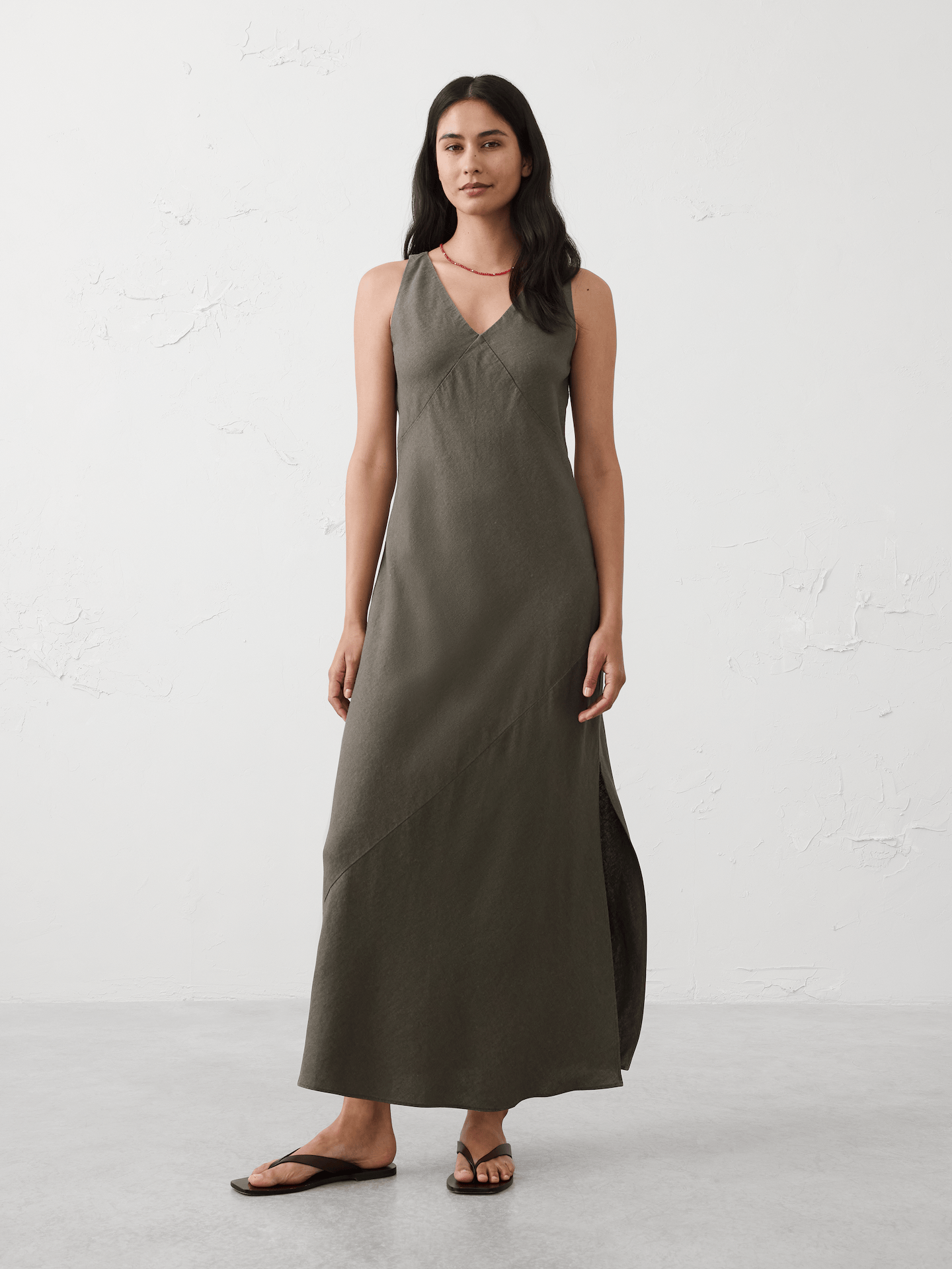 Image number 1 showing, Linen-Blend Side-Slit Maxi Dress