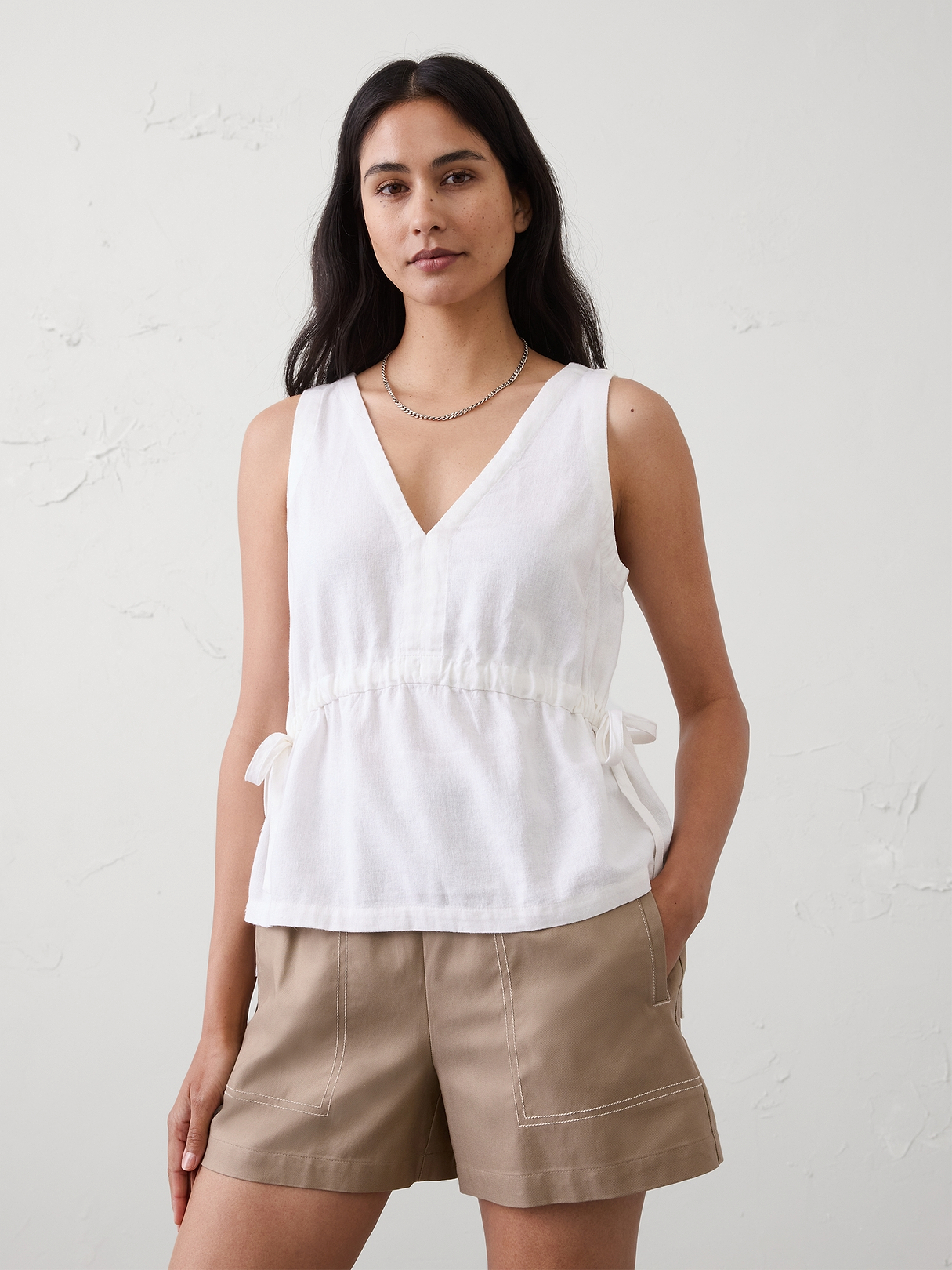 新品タグ付き✨24ss zoe tie tops linen cotton Linen-Blend Side-Ties Top | Banana Republic Factory