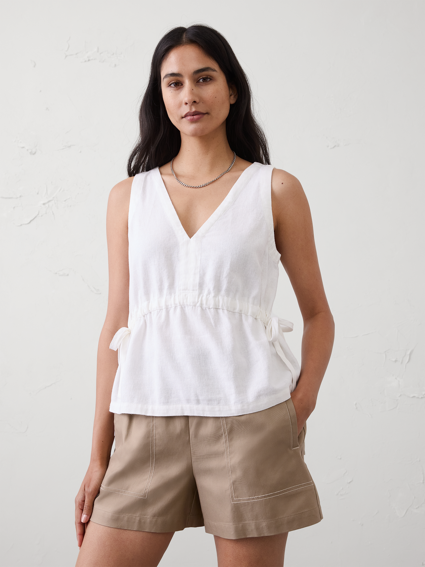 Image number 1 showing, Linen-Blend Side-Ties Top
