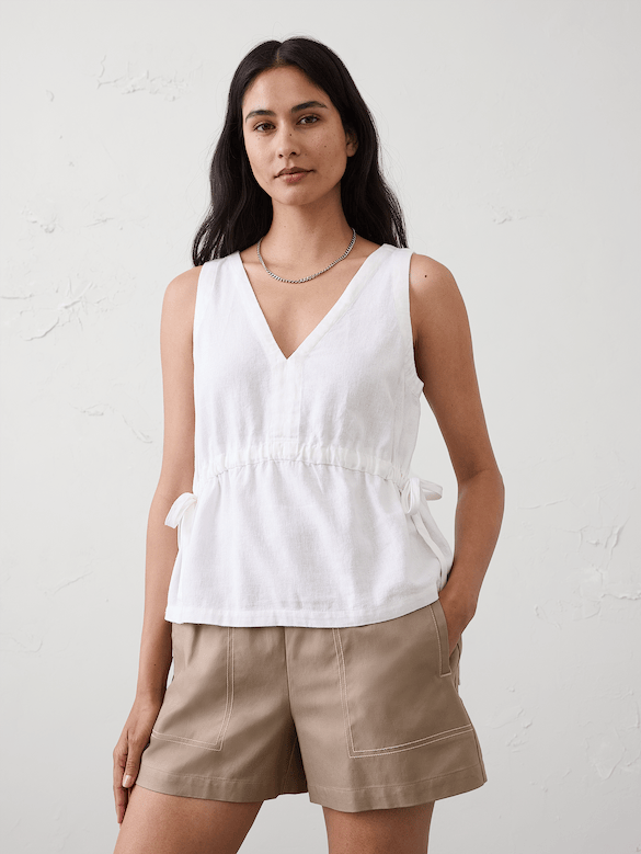 Linen-Blend Side-Ties Top