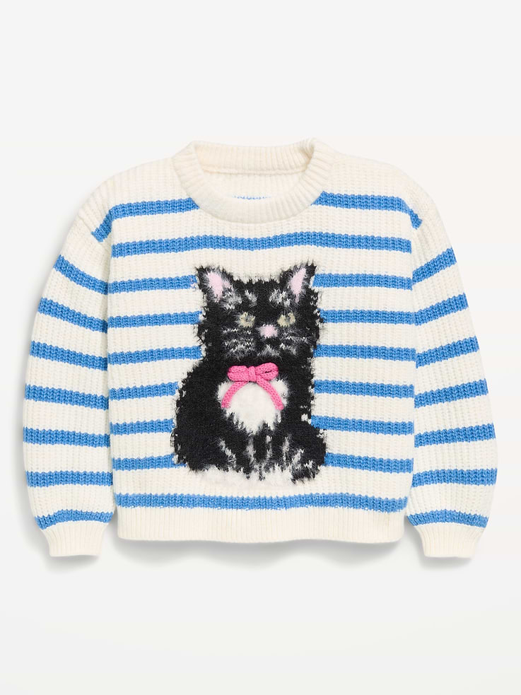 Image 1 of 2, crew neck, long puffy sleeves, drop shoulders, graphic at front, Product #903489