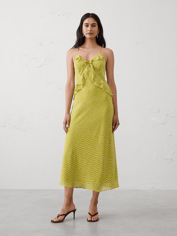 Chiffon Bias Ruffle Midi Dress