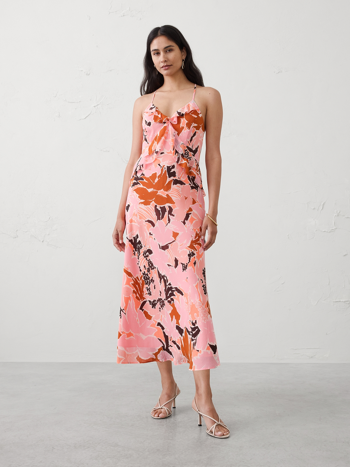 Chiffon Bias Ruffle Midi Dress | Banana Republic Factory