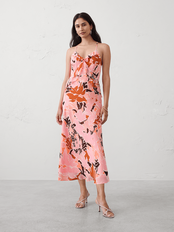 Chiffon Bias Ruffle Midi Dress
