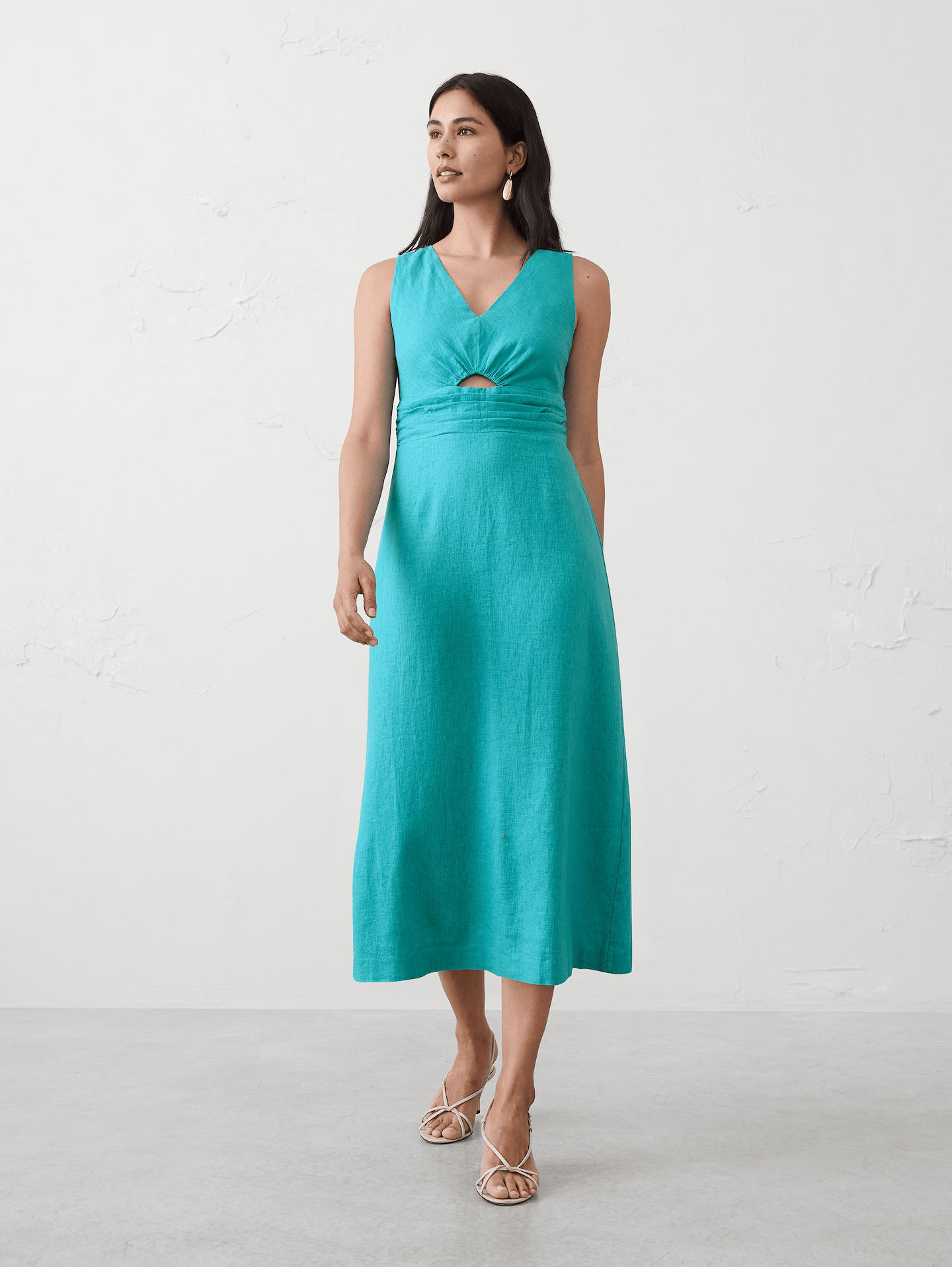 Image number 1 showing, Linen-Blend Cutout Midi Dress