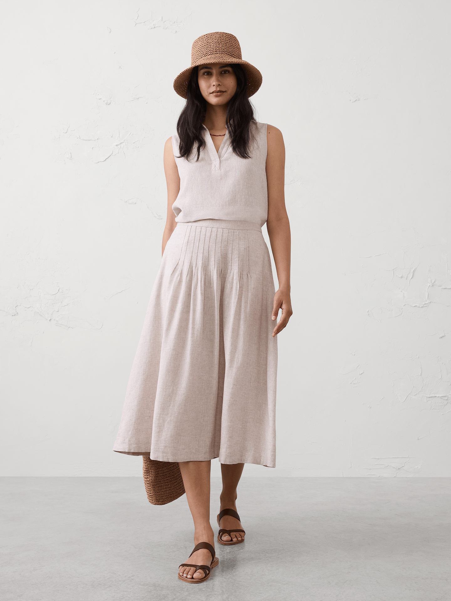 Image number 1 showing, Linen-Blend Pintuck Midi Skirt