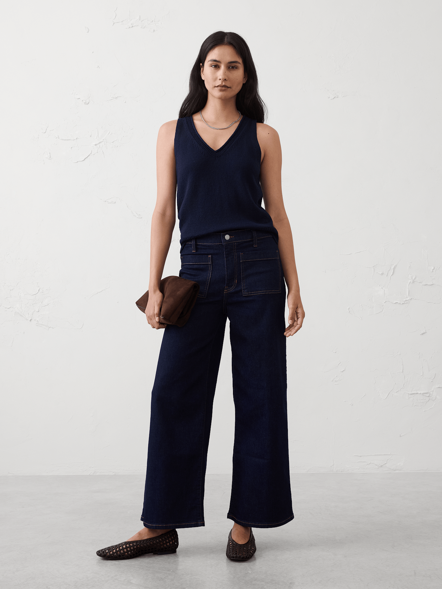 Image number 1 showing, Wide-Leg High-Rise Patch Pocket Cropped Jean