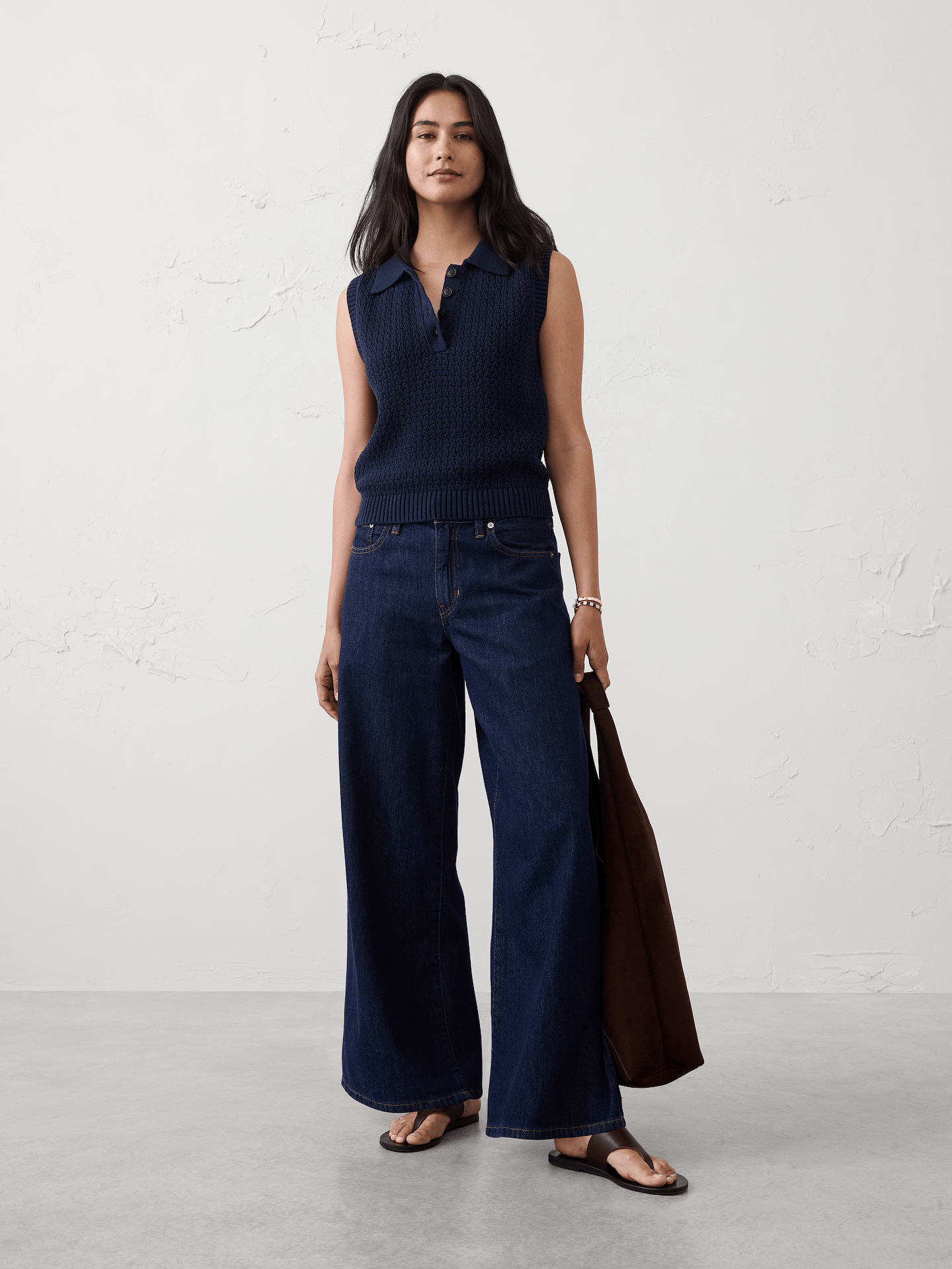 Image number 1 showing, Wide-Leg Mid-Rise Jean