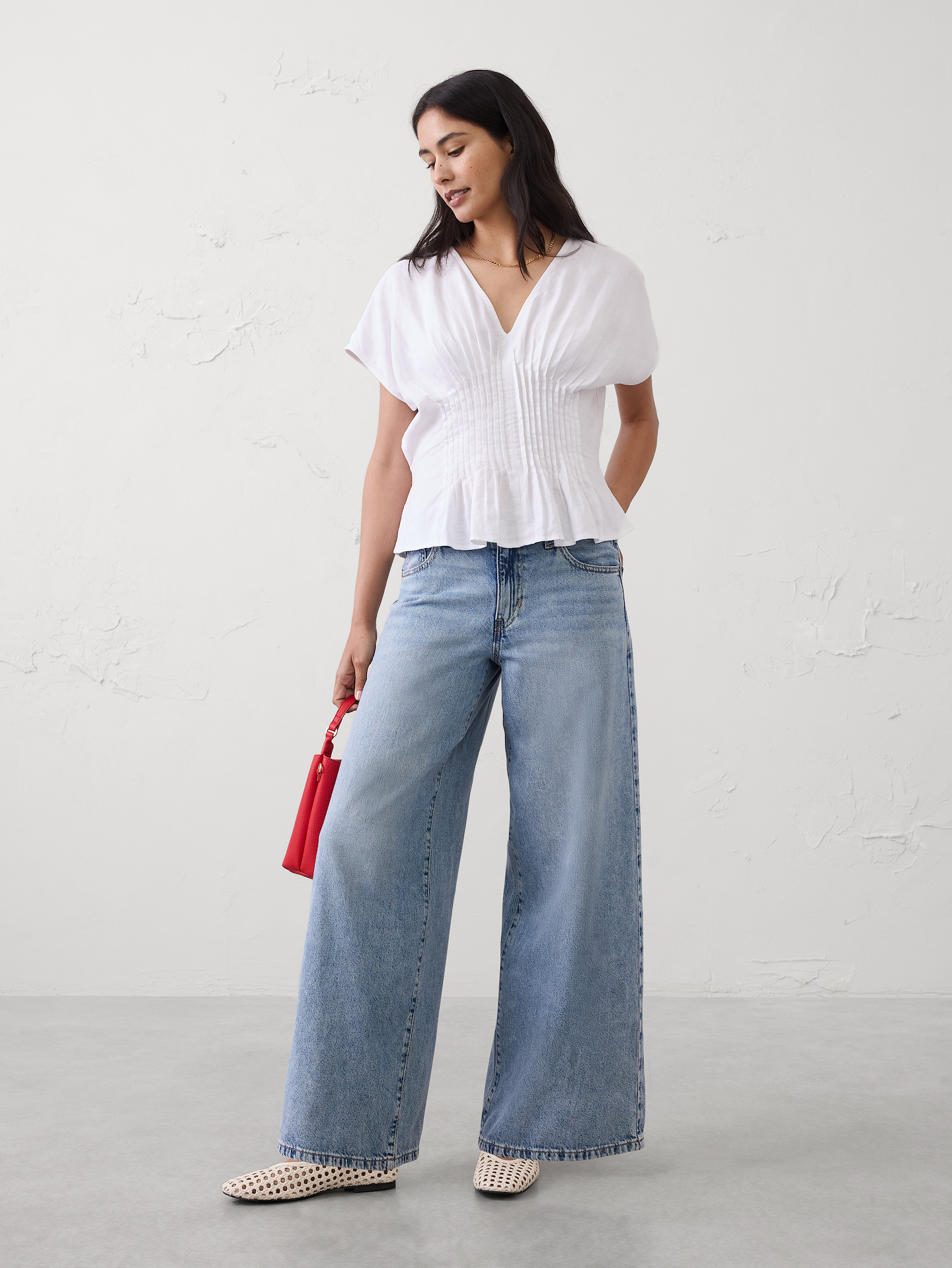 Image number 1 showing, Wide-Leg Mid-Rise Jean
