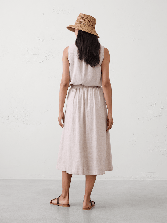 Linen-Blend Pintuck Midi Skirt