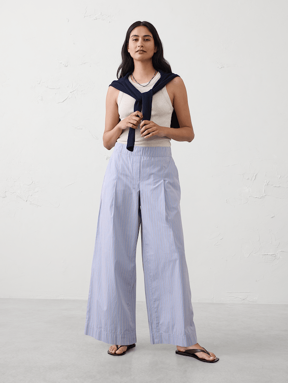 Wide-Leg Mid-Rise Poplin Pull-On Pant